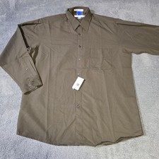Perry Ellis Mens 16 32/33 Dress Shirt Olive Brown Solid Long Sleeve Button Down
