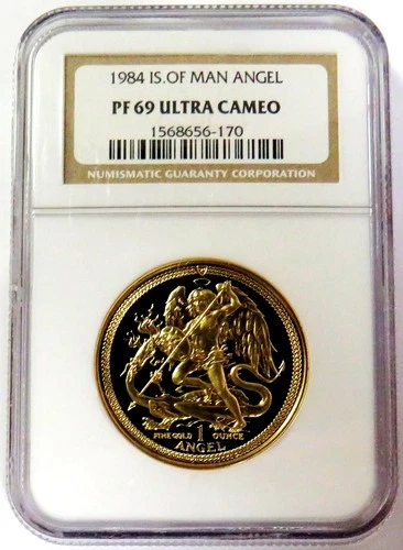 1984 GOLD ISLE OF MAN 1oz PROOF ANGEL NGC PF 69 ULTRA CAMEO