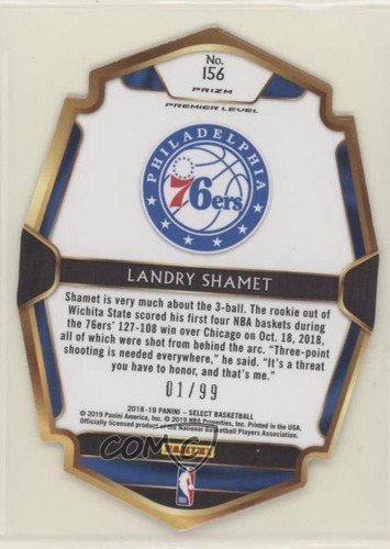 2018 Panini Select Premier Level Purple Prizm /99 Landry Shamet #156 Rookie RC - Picture 2 of 4