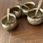 vintage Middle Eastern/Persian salt Cellars w/ 4 Spoons Set (8pc)  SILVER PLATE? — photo 1