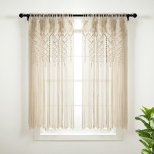 Boho Macrame Textured Cotton Window Curtain Panel Single 40" W x 63" L Neutra...