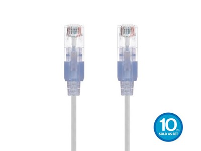 SlimRun Cat6A Ethernet Patch Cable RJ45 Stranded UTP Wire 30AWG 2ft White 10pk