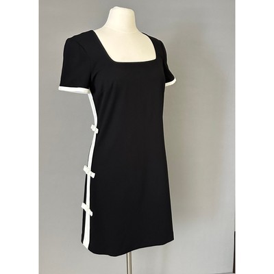 Karl Lagerfeld Black Stretch Crepe Sheath Dress Square Neck Side Bow Mini Sz 8