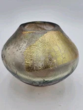 Robert EICKHOLT Art Glass Lavendar Aurene Ovoid Vase GOLD Foil Vintage 1990