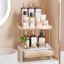 Bathroom Organizers and Storage, 2 Tier 2 Drawer Makeup 2Drawers 1 Pack Amber
