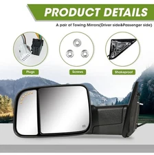 Towing Mirrors for 2009-2018 Dodge Ram 1500,2010-2018 Ram 2500 3500, Ram Clas...