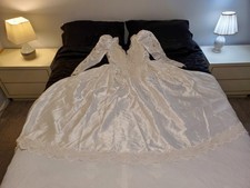 Sz 18 Wedding Dress Long Sleeve Satin White Beaded Sequins Ballgown Cathedral...