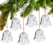 Set of 6 Crystal Christmas Ornaments Clear Faceted Glass Christmas Bell Hangi...
