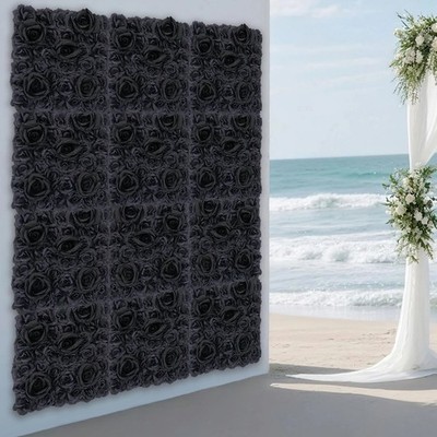 Flower Wall Panels, Black Rose Wall Background, 12PCS Artificial Flowers 38*38cm