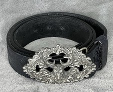 Silver Creek Leather Western Belt Size 40 Black Tooled Deer Stag Buckle USA Made