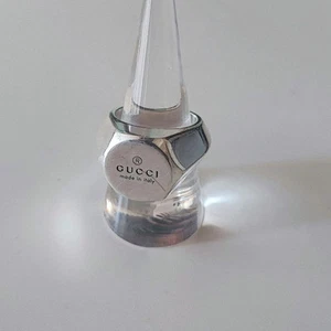 Bague Gucci Hexagone Argent 925 Logo Gravé Rare Bijoux Élégant