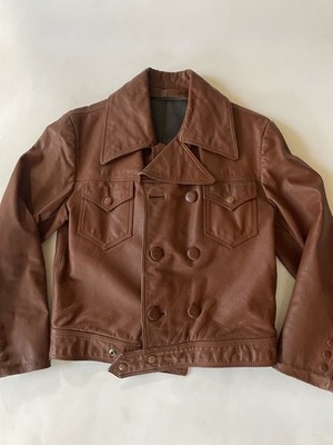 Super Cool! Vintage 1970's Roger Sharrow Brown/Tan Leather Biker Jacket