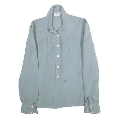 SAINT CLAIRE PARIS Damen Blau Shirt Langarm Spitzkragen Baumwolle M Stylisch