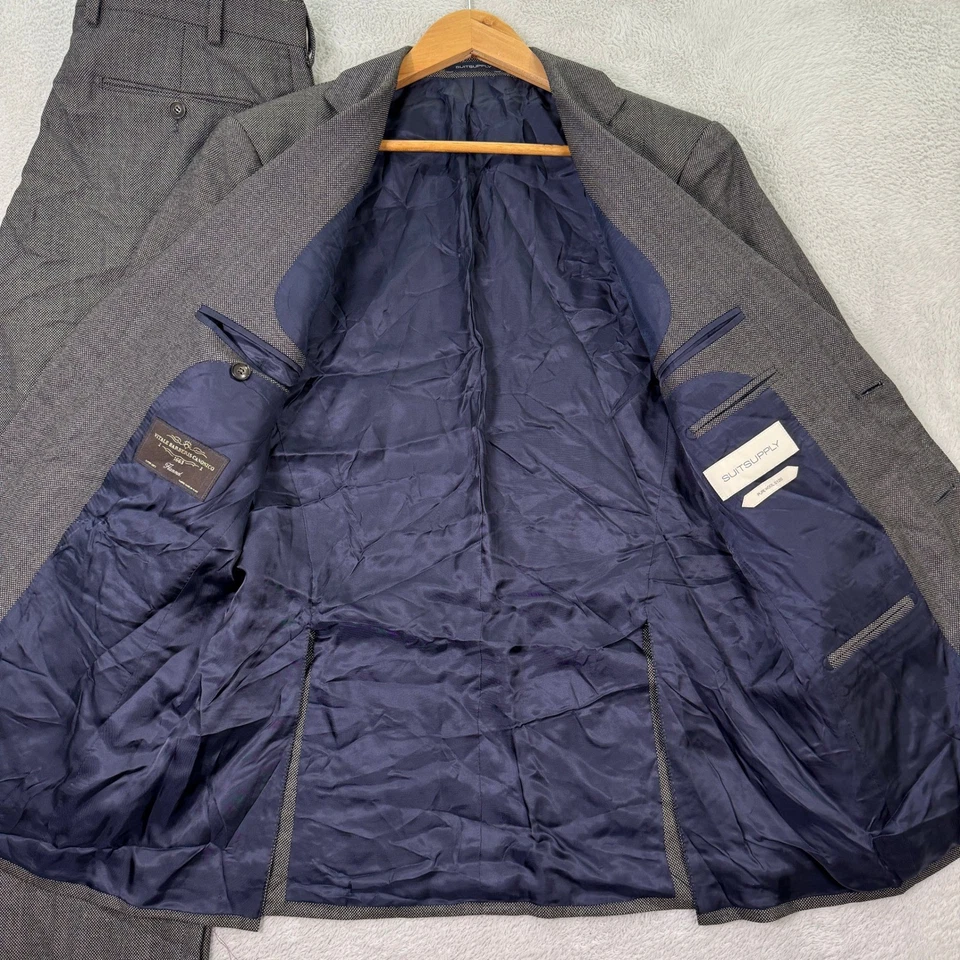 Traje Suitsupply Lazio Para Hombres 40R Marrón Ojo de Pájaro Lana Vitale Barberis Franela 32x29 Foto 4 de 4