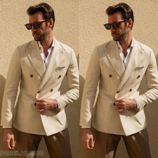 Men Suits Slim Fit Peak Lapel Casual Wedding Business Suit Jacket Blazer Pant