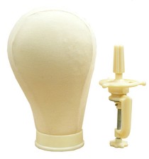 24" Canvas Wig Head Millinery  Lace Hats Mannequin Beige Cork Block with Clamp