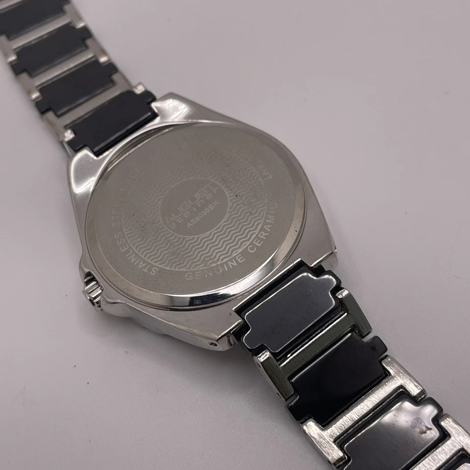 Reloj para mujer August Steiner AS8036BK bisel de cristal eslabón de cerámica tono plateado Foto 4 de 4