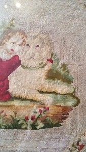 antique Victorian art beadwork beaded microbead hand made boy dog framed 25"