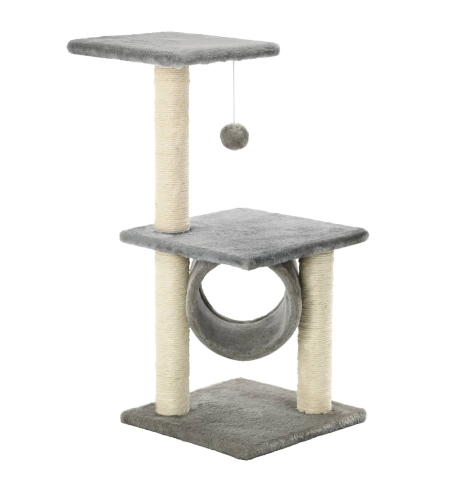 Arbre à chat 65 cm gris idéal pour votre salon avec poteau à griffer en sisal