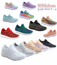Fashion Youth Girl's Kid's Lace Up Glitter Jogger L/Weight Sneaker Shoes Size9-4