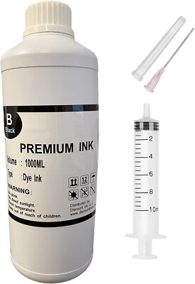 1000ml Dye Refill Ink For Epson Refillable Cartridges CIS CISS Black