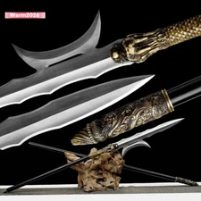 Hunting Long Spear Hand Forged Spearhead Single Moon Halberd Dragon Sword Y1456