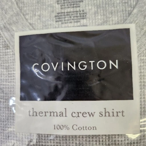 Thermal Waffle Knit Crew Shirt Cotton XL Rib Knit Cuffs Grey Long
