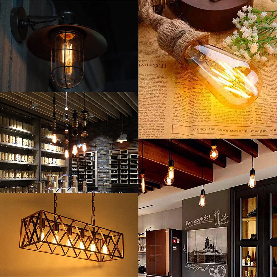 1-6x E27 LED Edison Bulbs Vintage Retro 4W ST64 Filament Light Bulbs Warm White - Image 2 of 4