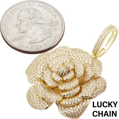 14K GOLD FINISH BLING CZ FLOWER PENDANT 12g F16