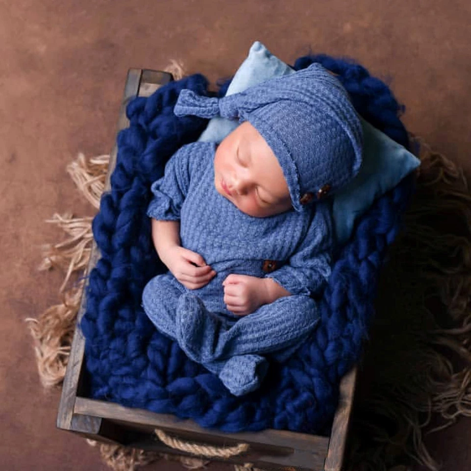 Newborn Boy Outfit Photography Baby Infant Photo Prop Sleeping Hat + Suit 2 Pcs - Image 3 of 4
