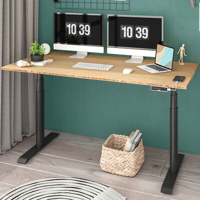 FLEXISPOT 3-Stage Dual-Motor Standing Desk Rectangle Bamboo Top with USB Port