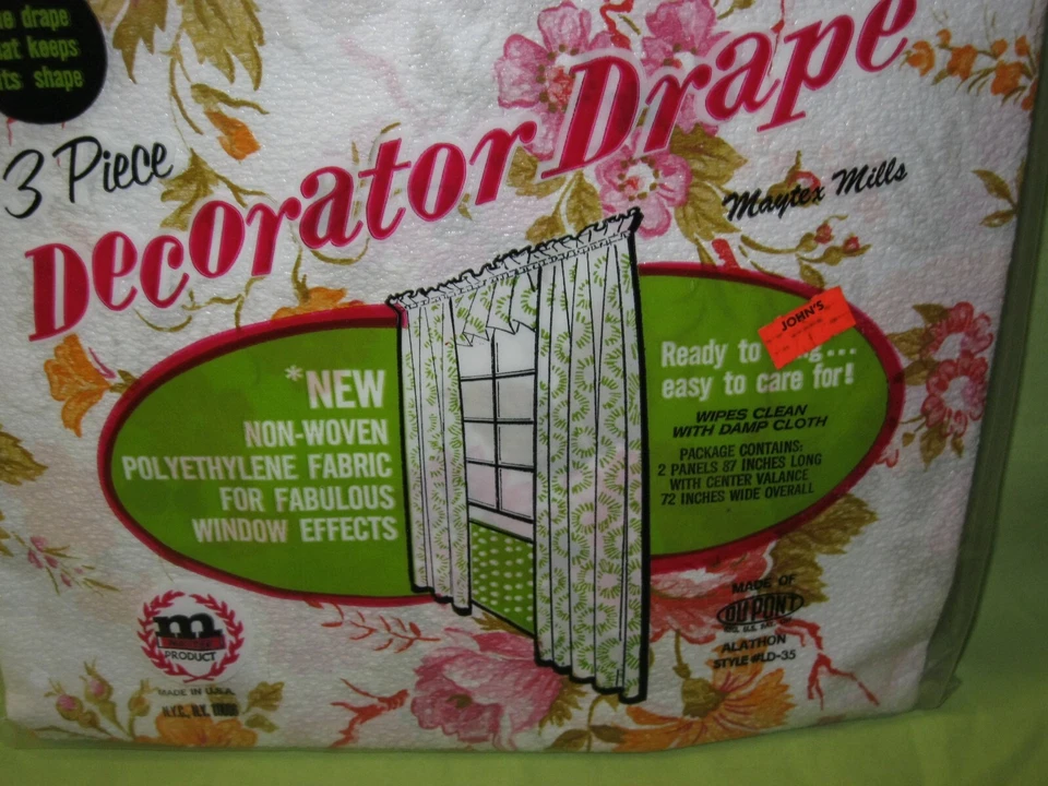 DUPONT Maytex Mills Años 60 DE COLECCIÓN 3 Piezas DECORADOR CORTINA Polietileno NRFP (A) Foto 2 de 3