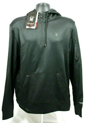 NWT $88 Spyder Active Men's 1/4 Zip Hoodie Sweatshirt Jacket Black