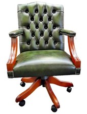 Chaise de bureau Chesterfield, chaise pivotante anglaise Chesterfield en cuir...