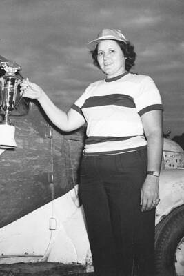 Louise Smith accepts trophy sportsman win She two other women race- Old Photo
