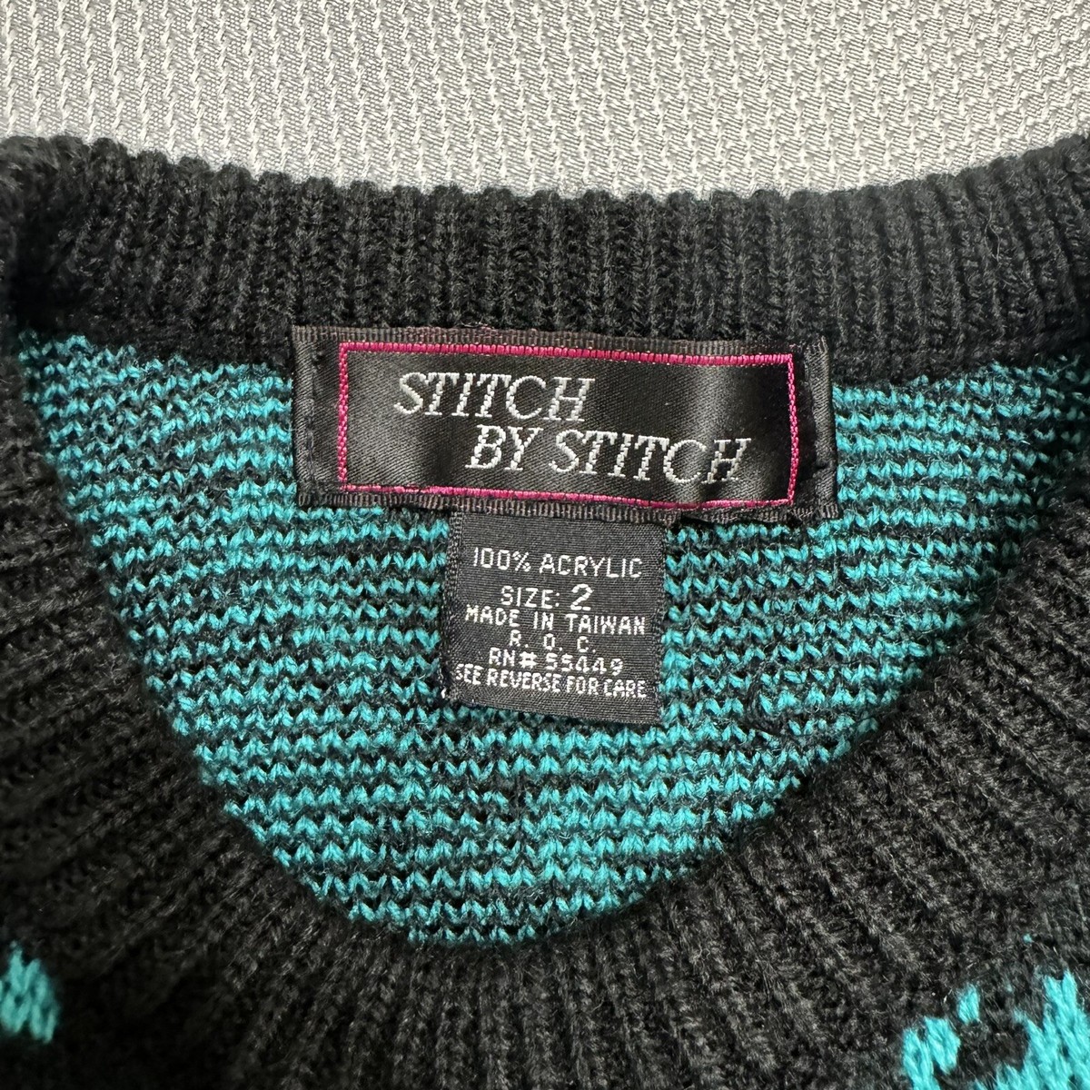 §s§ Vintage Women's Large Houndstooth Checkered Sweater Black