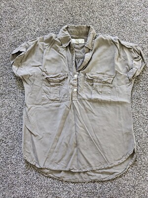 Thread + Supply Shirt Womens XS 1/2 Button Blouse Slate Green Shirt Sleeve