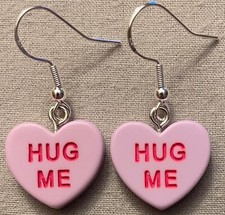 HUG ME PURPLE CONVERSATION HEART EARRINGS - Resin w/SS Ear Wires VALENTINE'S DAY