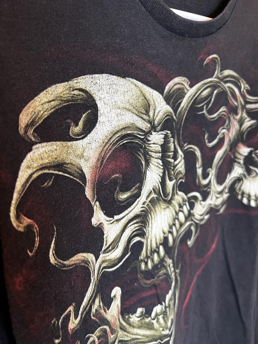 VTG Y2K Skulls All Over Print T-Shirt Goth Grunge Emo Sz XL