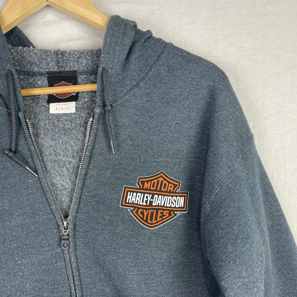 Harley Davidson Hoodie Mens Medium Blue Full Zip Military Overseas Tour Sweater - Image 2 of 4