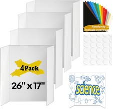 4 Pcs Medium Trifold Poster Board 26" x 17" White Presentation Display Science F