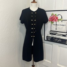 Vintage St. John by Marie Gray Black Knit Lace Front Long Sweater Size M