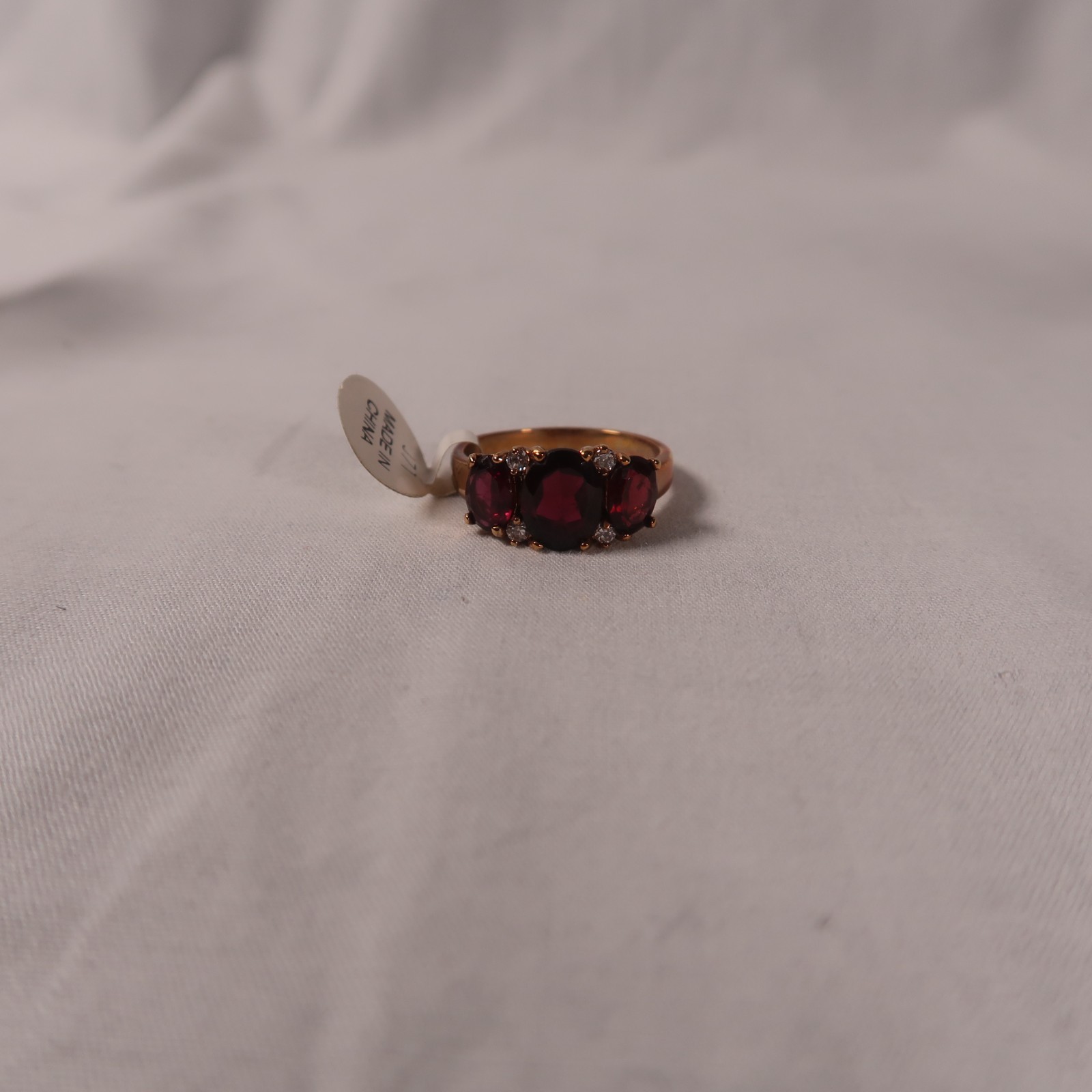 Three Stone Simulated Ruby Ring - Yellow Gold col… - image 8