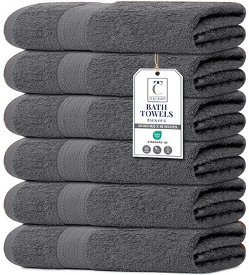 TEXCRAFT 6-Pc Cotton Bath Towel Set 24''x48'' - 420 GSM - Quick Dry, Charcoal Grey