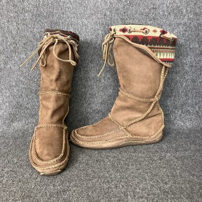 Durango Western Tall Moccasin Boots Women 6.5 Brown Leather Blanket Aztec Indian