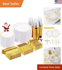 600 Pieces Gold Disposable Plates for 100 Guests, Plastic Plates for Party, D...
