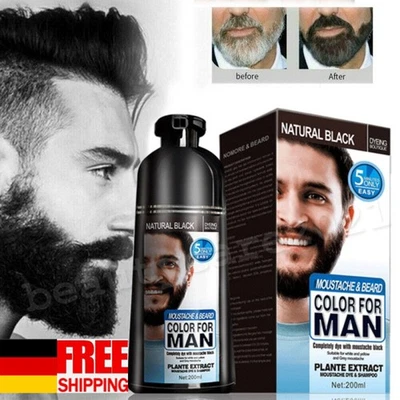 MOKERU,SEVICH 200ML Männer Bart Schnurrbart Natürliche Haarfarbe Shampoo Permanent Black Dye