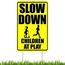Slow Down Children Kids At Play Yard Sign With Stakes Double Large, Yellow