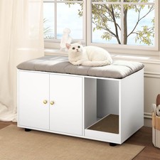 Wooden Cat Litter Box Enclosure, Hidden Litter Box Furniture w/Scratching Board