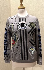 Kenzo Paris Gray Embroidered Cotton Applique Womens Sweatshirt Pullover Shirt M